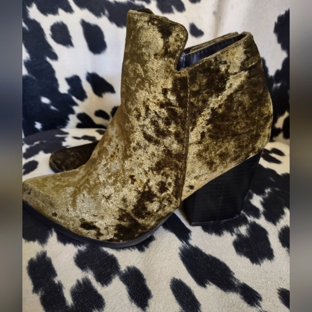 Olive Colored Crushed Velvet Boots